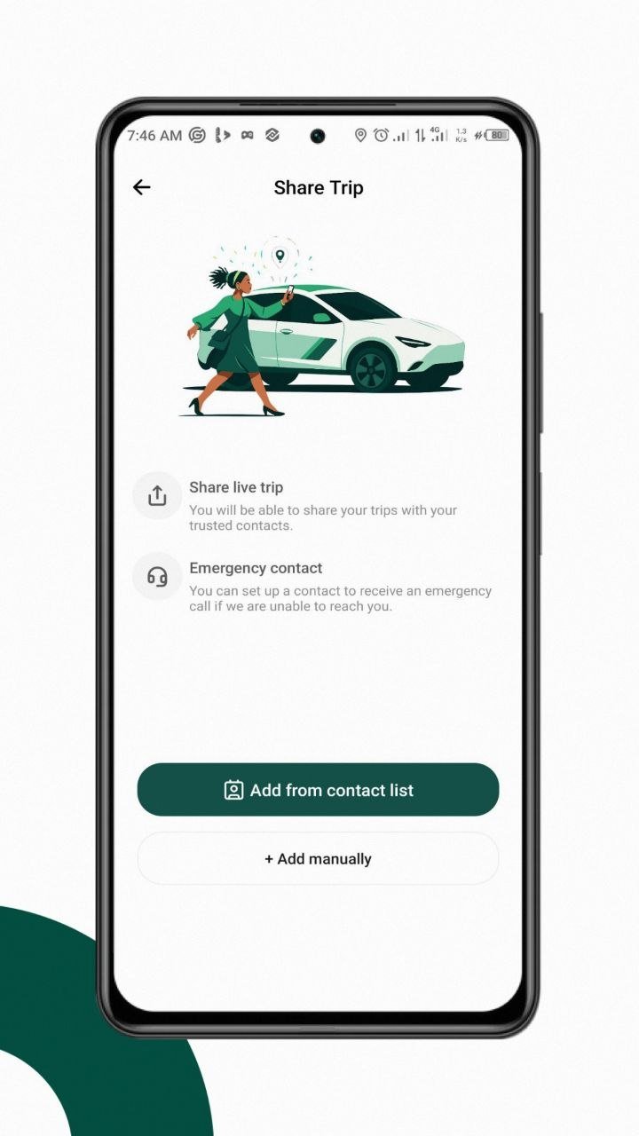Moveham share trip safety screen with emergency contacts